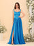 A-Line/Princess V-Neck Sleeveless Long Bridesmaid Dresses with Side Slit & Pleats