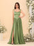 A-Line/Princess V-Neck Sleeveless Long Bridesmaid Dresses with Side Slit & Pleats