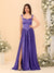 A-Line/Princess V-Neck Sleeveless Long Bridesmaid Dresses with Side Slit & Pleats