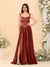 A-Line/Princess V-Neck Sleeveless Long Bridesmaid Dresses with Side Slit & Pleats