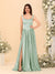 A-Line/Princess V-Neck Sleeveless Long Bridesmaid Dresses with Side Slit & Pleats