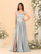 A-Line/Princess V-Neck Sleeveless Long Bridesmaid Dresses with Side Slit & Pleats