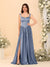 A-Line/Princess V-Neck Sleeveless Long Bridesmaid Dresses with Side Slit & Pleats