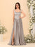 A-Line/Princess V-Neck Sleeveless Long Bridesmaid Dresses with Side Slit & Pleats