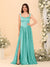 A-Line/Princess V-Neck Sleeveless Long Bridesmaid Dresses with Side Slit & Pleats
