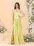 A-Line/Princess V-Neck Sleeveless Long Bridesmaid Dresses with Side Slit & Pleats