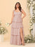 A-Line/Princess Scoop Sleeveless Floor-Length Bridesmaid Dresses With Ruffles & Side Slit
