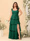 A-Line/Princess Scoop Sleeveless Floor-Length Bridesmaid Dresses With Ruffles & Side Slit