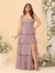A-Line/Princess Scoop Sleeveless Floor-Length Bridesmaid Dresses With Ruffles & Side Slit