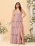 A-Line/Princess Scoop Sleeveless Floor-Length Bridesmaid Dresses With Ruffles & Side Slit