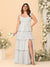A-Line/Princess Scoop Sleeveless Floor-Length Bridesmaid Dresses With Ruffles & Side Slit