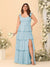 A-Line/Princess Scoop Sleeveless Floor-Length Bridesmaid Dresses With Ruffles & Side Slit
