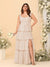 A-Line/Princess Scoop Sleeveless Floor-Length Bridesmaid Dresses With Ruffles & Side Slit