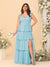 A-Line/Princess Scoop Sleeveless Floor-Length Bridesmaid Dresses With Ruffles & Side Slit
