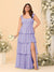 A-Line/Princess Scoop Sleeveless Floor-Length Bridesmaid Dresses With Ruffles & Side Slit