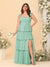 A-Line/Princess Scoop Sleeveless Floor-Length Bridesmaid Dresses With Ruffles & Side Slit