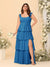 A-Line/Princess Scoop Sleeveless Floor-Length Bridesmaid Dresses With Ruffles & Side Slit