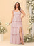 A-Line/Princess Scoop Sleeveless Floor-Length Bridesmaid Dresses With Ruffles & Side Slit