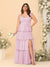A-Line/Princess Scoop Sleeveless Floor-Length Bridesmaid Dresses With Ruffles & Side Slit