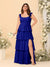 A-Line/Princess Scoop Sleeveless Floor-Length Bridesmaid Dresses With Ruffles & Side Slit