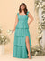 A-Line/Princess Scoop Sleeveless Floor-Length Bridesmaid Dresses With Ruffles & Side Slit