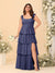 A-Line/Princess Scoop Sleeveless Floor-Length Bridesmaid Dresses With Ruffles & Side Slit