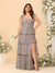 A-Line/Princess Scoop Sleeveless Floor-Length Bridesmaid Dresses With Ruffles & Side Slit