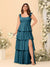 A-Line/Princess Scoop Sleeveless Floor-Length Bridesmaid Dresses With Ruffles & Side Slit