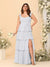 A-Line/Princess Scoop Sleeveless Floor-Length Bridesmaid Dresses With Ruffles & Side Slit