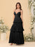 A-Line/Princess Spaghetti Straps Sleeveless Floor-Length Tiered Bridesmaid Dresses With  Pleats