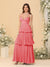A-Line/Princess Spaghetti Straps Sleeveless Floor-Length Tiered Bridesmaid Dresses With  Pleats
