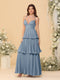 A-Line/Princess Spaghetti Straps Sleeveless Floor-Length Tiered Bridesmaid Dresses With  Pleats
