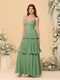 A-Line/Princess Spaghetti Straps Sleeveless Floor-Length Tiered Bridesmaid Dresses With  Pleats