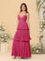 A-Line/Princess Spaghetti Straps Sleeveless Floor-Length Tiered Bridesmaid Dresses With  Pleats