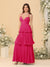 A-Line/Princess Spaghetti Straps Sleeveless Floor-Length Tiered Bridesmaid Dresses With  Pleats