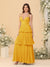 A-Line/Princess Spaghetti Straps Sleeveless Floor-Length Tiered Bridesmaid Dresses With  Pleats