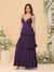 A-Line/Princess Spaghetti Straps Sleeveless Floor-Length Tiered Bridesmaid Dresses With  Pleats