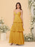 A-Line/Princess Spaghetti Straps Sleeveless Floor-Length Tiered Bridesmaid Dresses With  Pleats