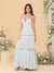 A-Line/Princess Spaghetti Straps Sleeveless Floor-Length Tiered Bridesmaid Dresses With  Pleats