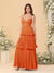 A-Line/Princess Spaghetti Straps Sleeveless Floor-Length Tiered Bridesmaid Dresses With  Pleats