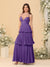 A-Line/Princess Spaghetti Straps Sleeveless Floor-Length Tiered Bridesmaid Dresses With  Pleats