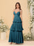 A-Line/Princess Spaghetti Straps Sleeveless Floor-Length Tiered Bridesmaid Dresses With  Pleats
