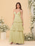 A-Line/Princess Spaghetti Straps Sleeveless Floor-Length Tiered Bridesmaid Dresses With  Pleats