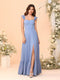 A-Line/Princess Square Neck Sleeveless Floor-Length Bridesmaid Dresses With Side Slit & Ruffles
