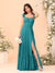 A-Line/Princess Square Neck Sleeveless Floor-Length Bridesmaid Dresses With Side Slit & Ruffles