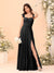 A-Line/Princess Square Neck Sleeveless Floor-Length Bridesmaid Dresses With Side Slit & Ruffles