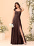 A-Line/Princess Square Neck Sleeveless Floor-Length Bridesmaid Dresses With Side Slit & Ruffles