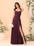 A-Line/Princess Square Neck Sleeveless Floor-Length Bridesmaid Dresses With Side Slit & Ruffles