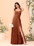 A-Line/Princess Square Neck Sleeveless Floor-Length Bridesmaid Dresses With Side Slit & Ruffles