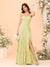 A-Line/Princess Square Neck Sleeveless Floor-Length Bridesmaid Dresses With Side Slit & Ruffles